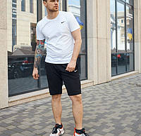 Мужской спортивный костюм шорты и футболка летний Nike комплект белый (Барсетка подарок). Живое фото