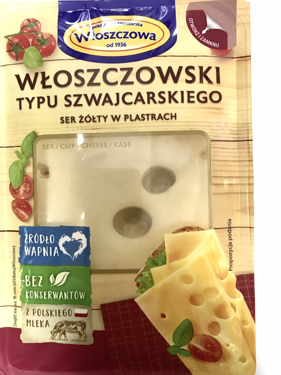 Сыр нарезка Wloszczowa Typu Szwajcarskiego 400 гр Польша