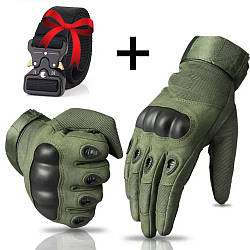 Тактичні рукавички із закритими пальцями + Подарунок Тактичний ремінь Tactical Belt 145 см