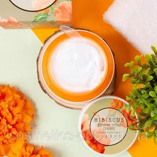 Антивіковий зволожуючий крем для обличчя екстрактом гібіскусу Jigott Hibiscus Flower Vital Cream, 100 мл
