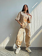 Женский костюм свободные штаны карго и укороченная рубашка с короткими рукавами (р. S, M) 66103153Е