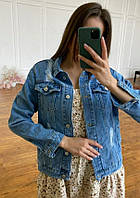Стильная Женская Джинсовая куртка рубашка Ткань: Джинс Цвет: голубой Размер Х-С, С-М, М-Л