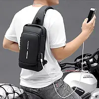Мужской рюкзак с зарядкой для телефона и с защитой от кражи черный