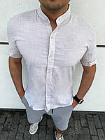 Легкая мужская рубашка из льна с коротким рукавом на каждый день белая / Стильные льняные рубашки для мужчин