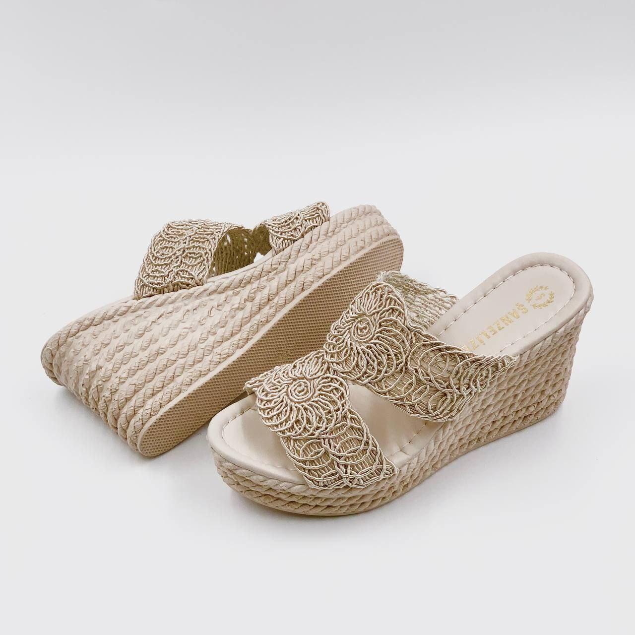 Шльопанці на високій платформі в стилі COUNTRY текстильні сабо капці біжові жіночі 2023