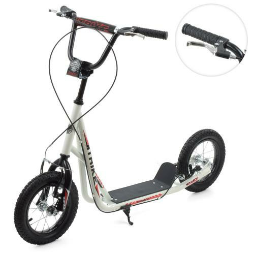 Самокат підлітковий на надувних колесах 16". Ручне гальмо. SR 2-045-2-B Білий