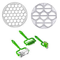 Комплект пельменница варенница и набор 3 дисковых тесторезок: для чебуреков, пельменей, нарезания лапши Салатовый