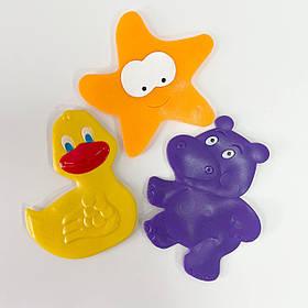Набір міні-килимків у ванну для дітей для розвитку моторики на присосках 3 шт MEGAZayka Каченя, бегемот, зірка