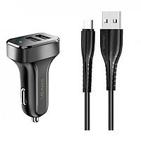 Автомобильное зарядное устройство Usams microUSB cable + Dual USB Black (NTU35MC13TZ)