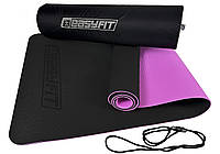 Коврик для йоги EasyFit TPE+TC 6мм+чехол черный-фиолетовый