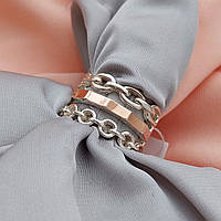 Кольцо серебряное тройное с золотыми вставками Индира, кольцо тройное серебро с золотом