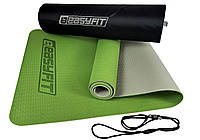 Коврик для йоги EasyFit TPE+TC 6мм+чехол зеленый-серый