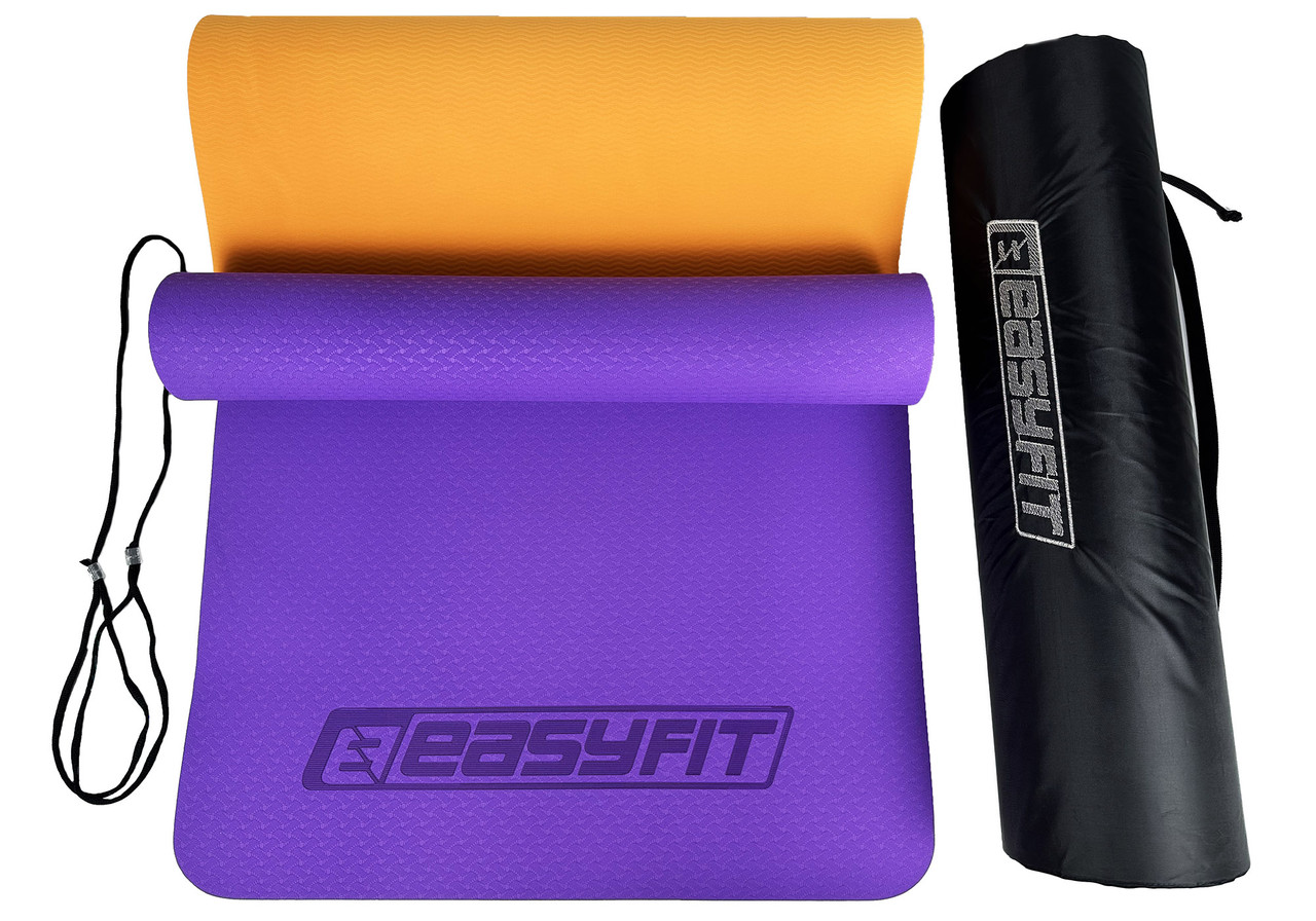 Коврик для йоги EasyFit TPE+TC 6мм+чехол фиолетовый-оранжевый - фото 2 - id-p1882807367