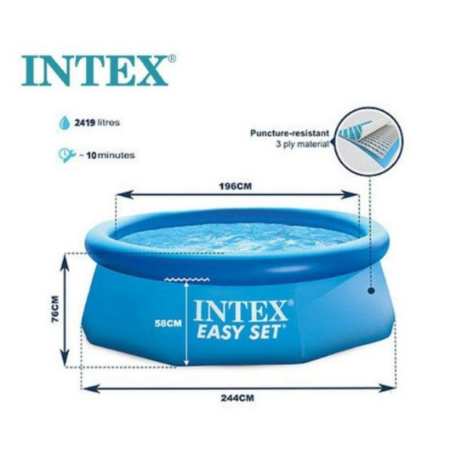 Басейн сімейний наливний круглий Інтекс Intex 28110 Easy Set, 244 х 76см, 2420л з надувним бортом