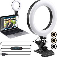 6,3-дюймовый светодиодный кольцевой светильник с зажимным креплением для стола, ноутбука и веб-камеры, 3 цвета