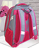 Шкільний рюкзак ортопедичний для дівчинки 1 2 3 клас | 7 8 9 років, каркасний портфель до школи сірий - світло-рожевий, фото 2