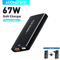 Сетевое зарядное устройство Asometech GaN 67W USB+Type-C Fast Charger Compact Black