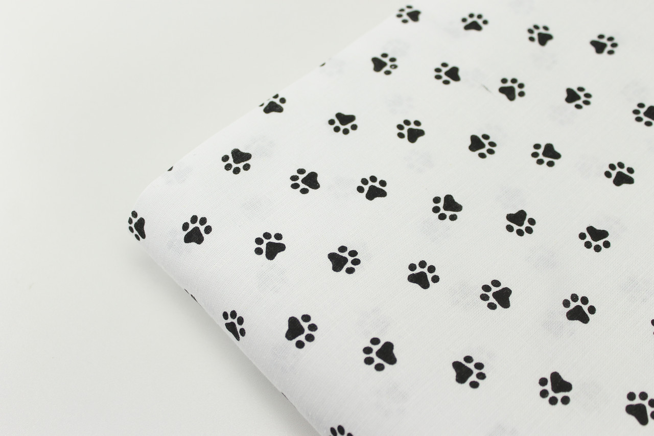 Лоскуток. Бавовняна тканина з чорними лапками на білому тлі 57*160 см, фото 1
