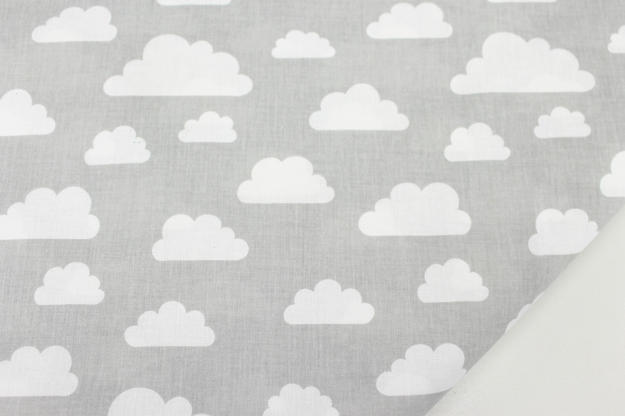 Тканина бавовняна "Облака різних розмірів" білі на сірому тлі No413, фото 1