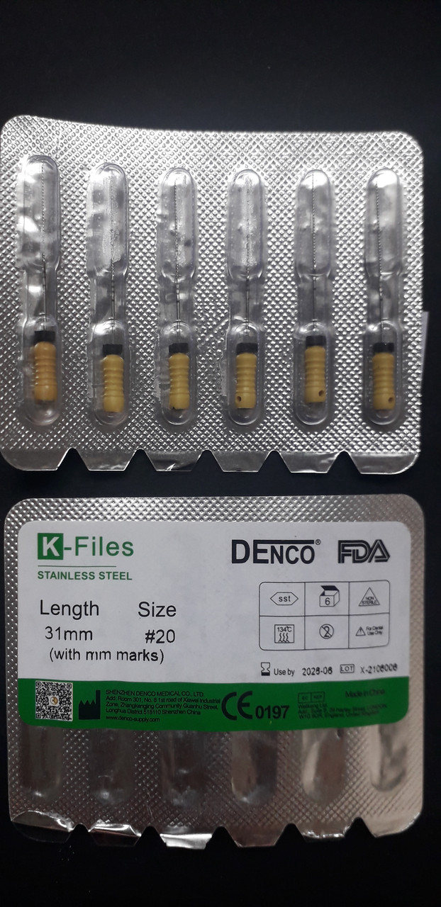 К-файли (6 шт.) 31 мм No 20 DENCO