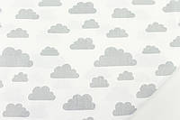 Ткань хлопковая "Облака разных размеров" серые на белом фоне №414