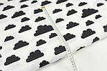 Тканина бавовняна "Хмари різних розмірів" чорна на білому тлі №415, фото 5