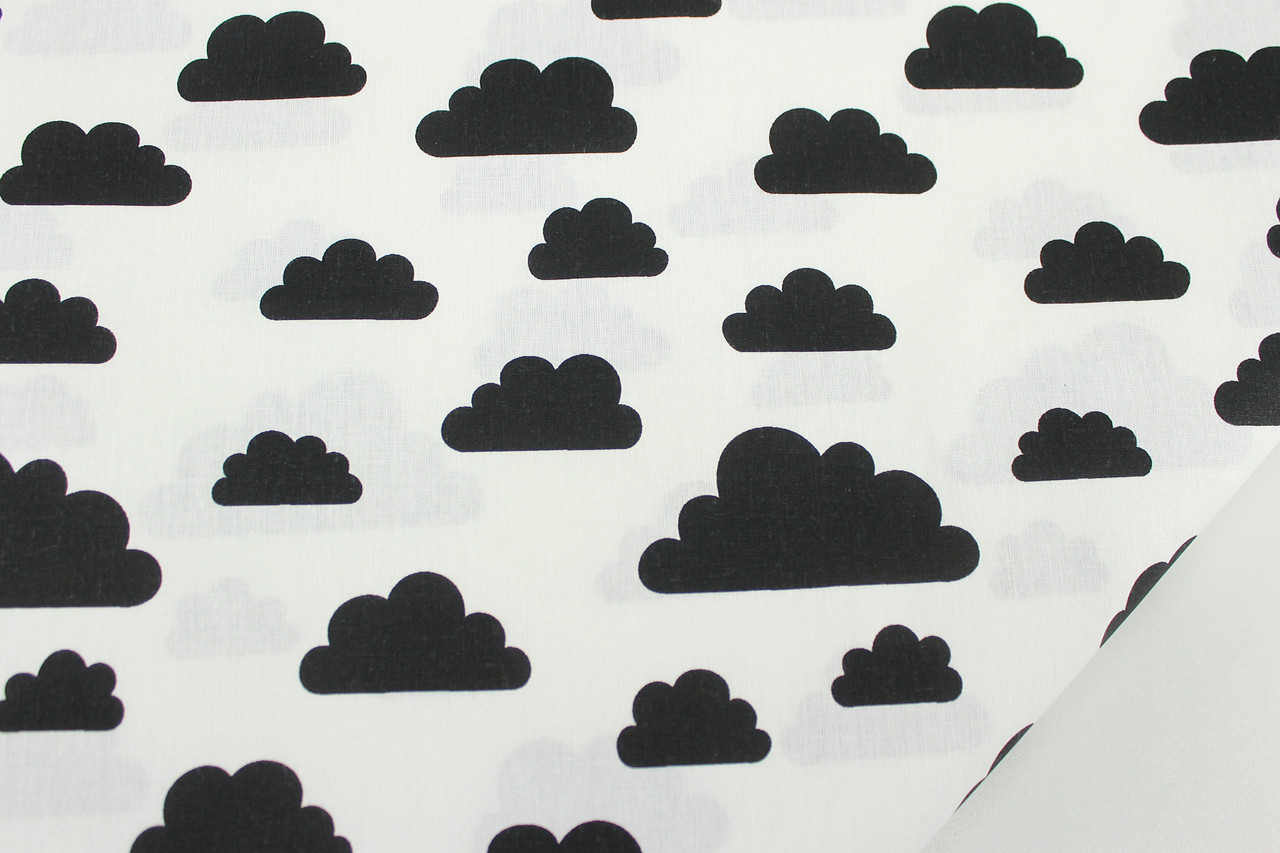 Тканина бавовняна "Хмари різних розмірів" чорна на білому тлі №415, фото 1