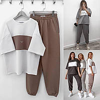 Женский спортивный комплект летний брюки с футболкой оверсайз