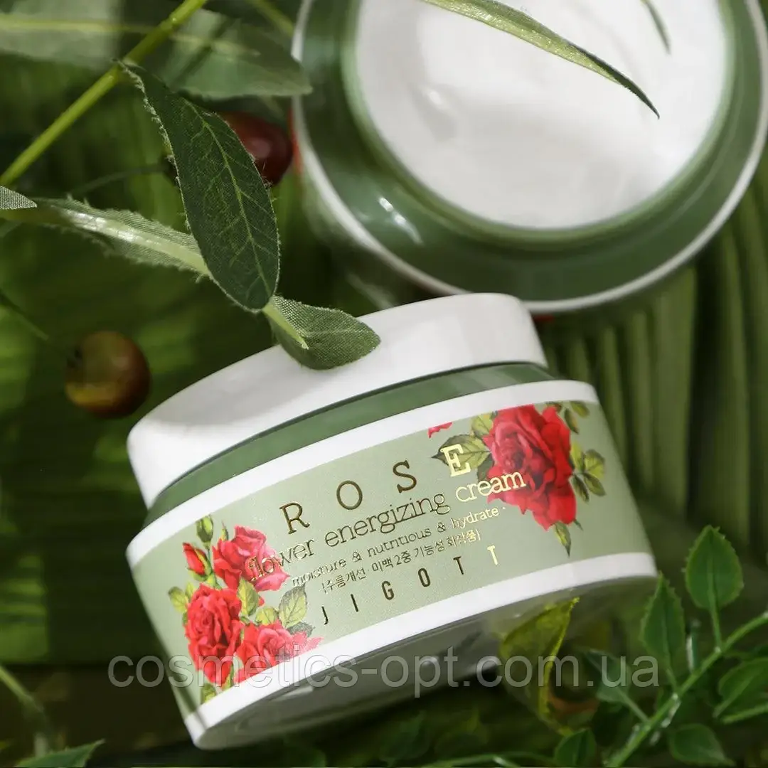 Тонізуючий крем для обличчя з пептидами дамаської троянди Jigott Rose Flower Energizing Cream, 100 мл, фото 1
