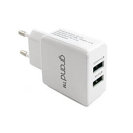 Мережевий зарядний пристрій GRAND DUAL USB 2.1 А + кабель lightning GH-C01 (білий)