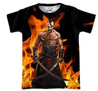 Мужская футболка с полной запечаткой Козак и пламя (3D футболка)