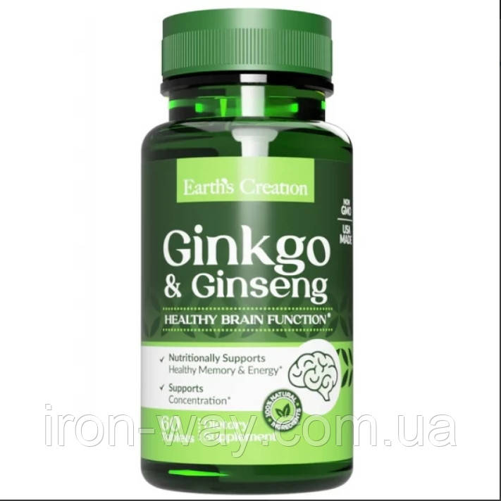 Добавка для мозку та пам'яті Earth's Creation Ginkgo and Ginseng 60 tab