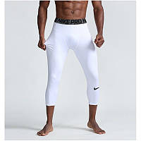 Белые компрессионные лосины леггинсы 3/4 NIKE PRO COMPRESSION штаны