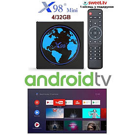 TV-Приставка X98 Mini 4/32 GB Amlogic S905W2 Android 11 (Android Smart TV BOX, Андроїд тв бокс) SLIMBOX Android TV 11.0 (+100 грн)