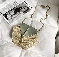 Женская плетеная сумка мини на цепочке, соломенная маленькая сумка шестигранная Разные цвета