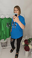 Стильная яркая турецкая футболка со стразами, легкая летняя длинная женская футболка цвет зеленый/электрик