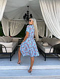 Блакитне літнє плаття з коміром і квітковим принтом із софту, фото 4