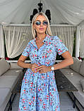 Блакитне літнє плаття з коміром і квітковим принтом із софту, фото 3