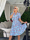 Блакитне літнє плаття з коміром і квітковим принтом із софту, фото 2