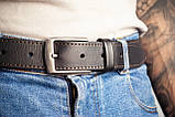Чорний чоловічий ремінь з натуральної шкіри , ширина 3,5 см, фото 4