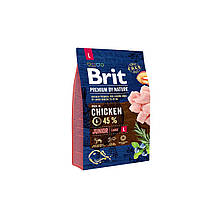 Корм сухий для цуценят і молодих собак великих порід (від 25 до 45 кг) Brit Premium Junior L 3 кг (курка)