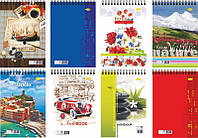 Блокнот А4 Апельсин 80 листов клетка на боковой пружине, большая тетрадь с лаком