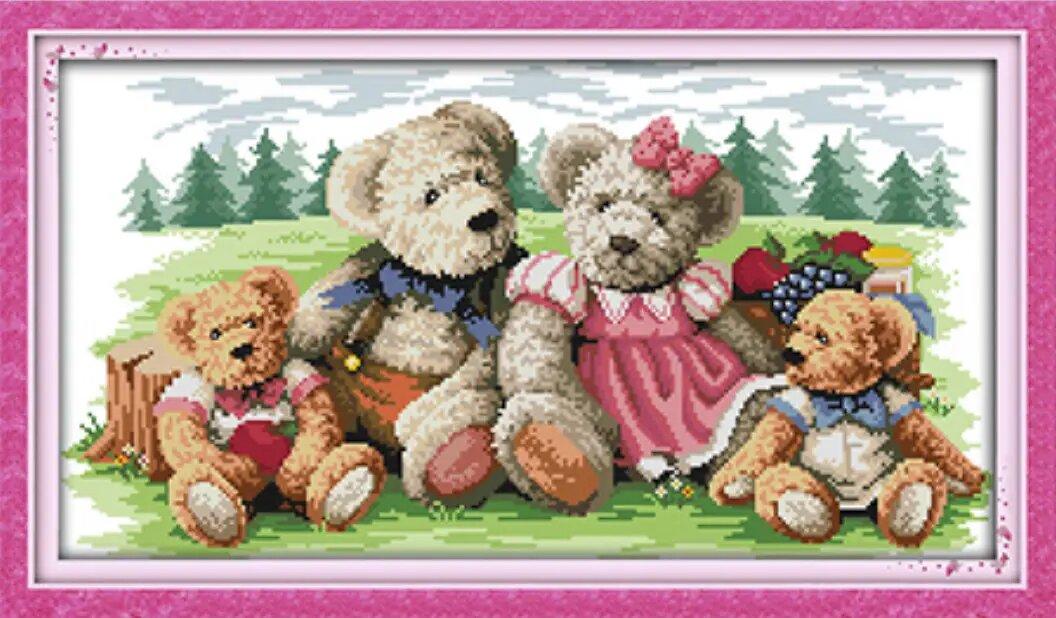 Набір для вишивання за нанесеною на канву схемою "Bear family 2". AIDA 14CT printed 52*31 см