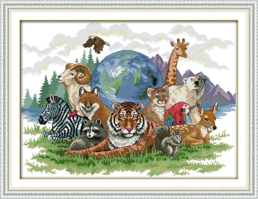Набір для вишивання за нанесеною на канву схемою  "Animal world (3)".AIDA 14CT printed, 55*42 см