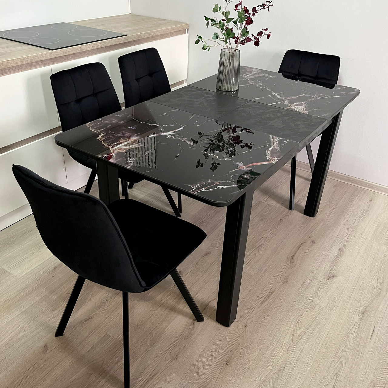 Розкладний стіл для кухні "Boston A" у кольорі бетон чорний (black) 1200
