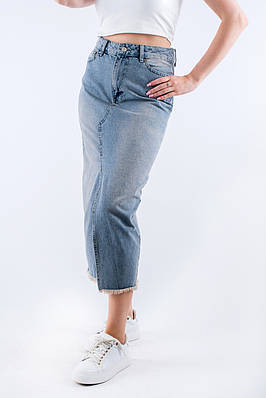 Спідниця джинсова з розрізом блакитна 80534 (2000000109015)