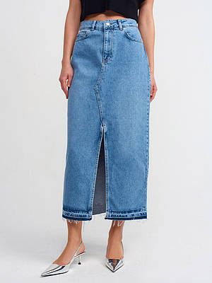 Спідниця джинсова міді з розрізом блакитна 80511 (2000000108957)