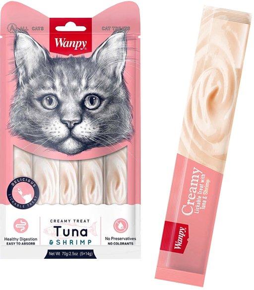 Рідкі ласощі для котів Wanpy Creamy Lickable Treats Tuna Shrimp Тунець з креветками 70 г (5 стіков по 14 г)