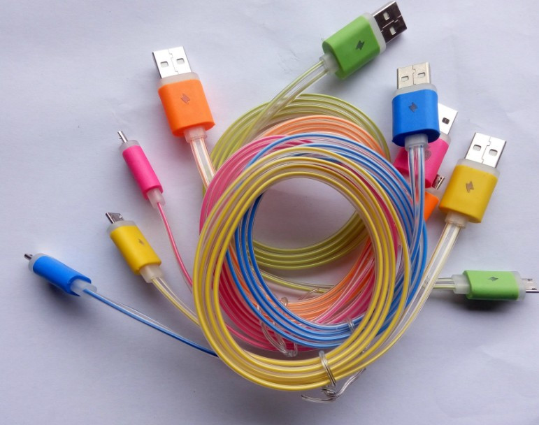 Кабель USB-micro USB 1м світиться плоский 6 кольорів