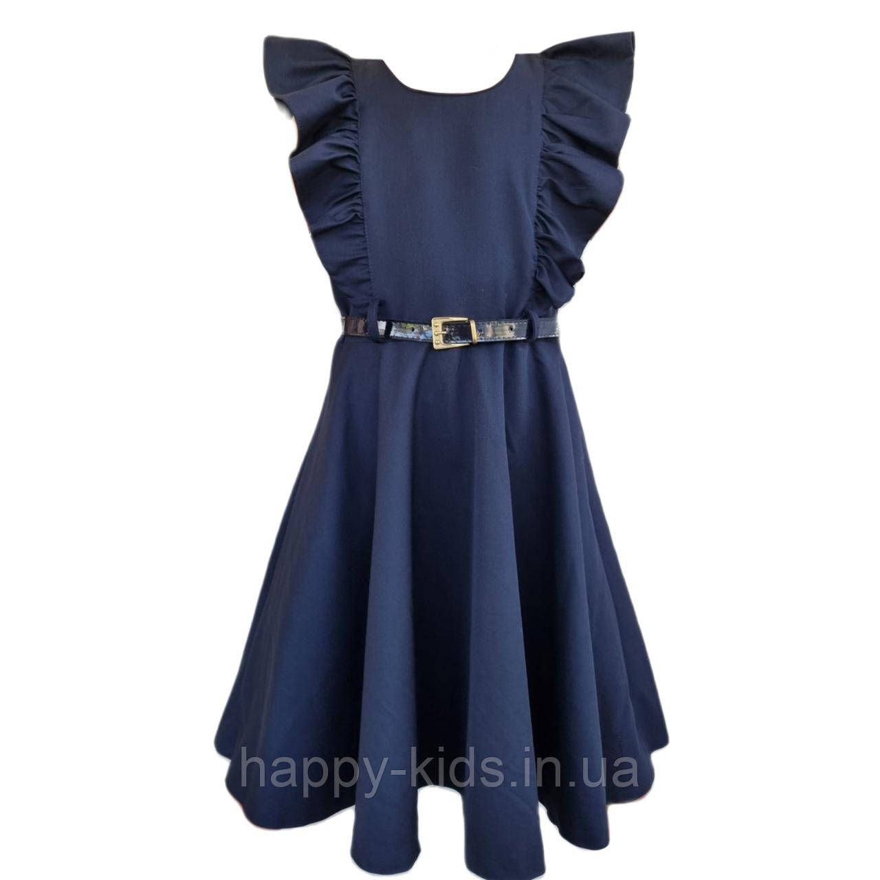 Шкільне плаття для дівчинки підлітка з коротким рукавом р.122-134 см синє шкільне плаття для дівчинки